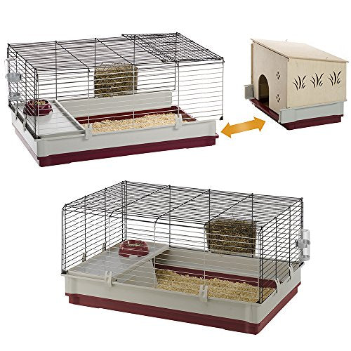 Ferplast Krolik Extra-Large Rabbit Cage w/ Wood Hutch Extension Rabbit Cage Includes All Accessories and Measures 55.9L x 23.62W x 19.68H and Includes ALL Accessories - style: Rabbit Cage w/ Wood Hutch