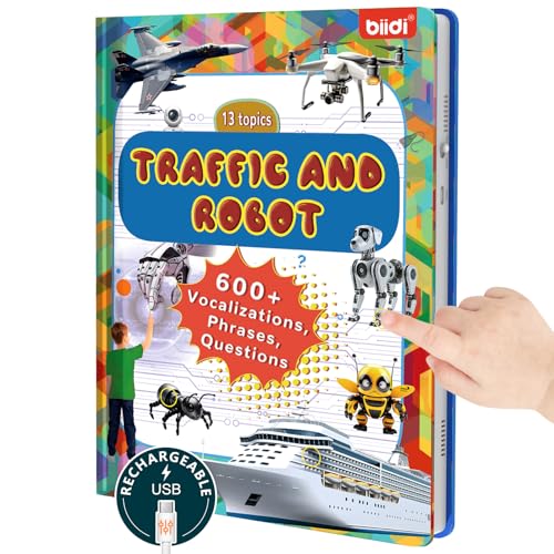English Interactive Sound Book Words Talking Book Toy Gift Toddlers Kid 3-6 | Educational Learning Toy Rechargeable Audio Book Boy Girl Kids Birthday Xmas Gift 3+ Sensory Autism Toy 600+ Sounds 13 Topics - style: EN-Traffic and Robot