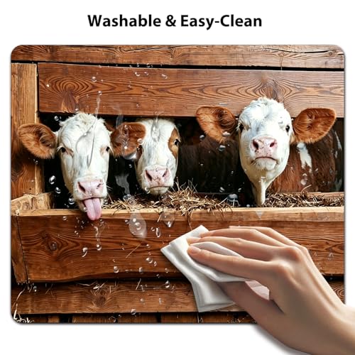 Funny Cow Portrait Mouse Pad, Rustic Old Wood Barn Desk Mat | 9.5"x 7.9", Red and White Farm Animal, Cute Smooth & Anti-Slip Mousepad - color: Colorful Design Wknoon-Art 17