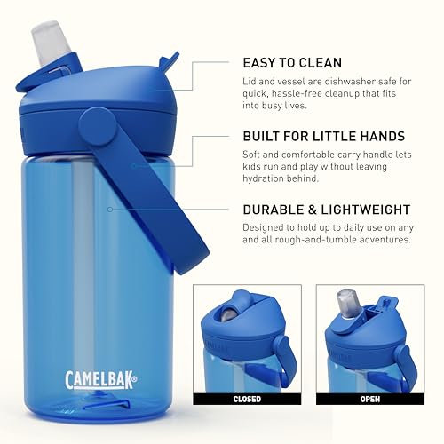 CamelBak Thrive Flip Straw Kids Water Bottle with Bite Valve, Tritan Renew Design for School and Travel, 14oz, True Blue - color: True Blue