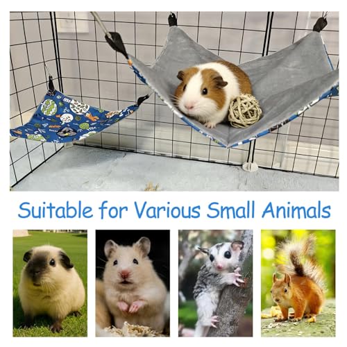 kathson 5 PCS Guinea Pig Hammock Set, Washable Rat Hammock, Guinea Pig Hideout Bed Soft Hamster Hanging Tunnel Mats Small Pets Cage Accessories for Chinchilla, Sugar Glider, Squirrel(Blue) - color: Blue