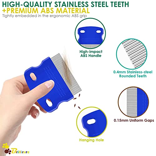 6 Pack Dog Grooming Comb, Pet Flea Lice Stainless Steel Cat Combs with Rounded Teeth, 2-in-1 Double Sided Professional Dogs Tear Stain Remover, Dematting Tool for Small, Medium & Large Pets