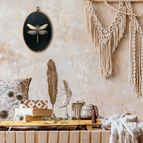 shiviody Vintage Dragonfly Canvas Wall Art Decor, Dark Moody Dragonfly Wall Art, Retro Aesthetic Insect Oval Hanging Frame Prints Decorations for Bedroom Living Room Office 8.6"x11.4" - color: Animals-9