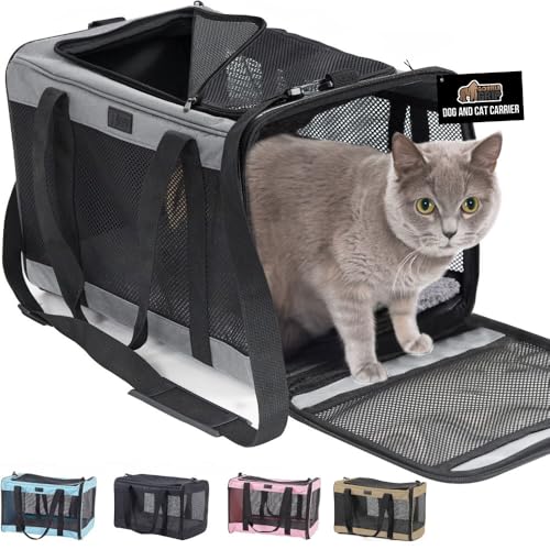 GORILLA GRIP Cat Carrier Travel Bag Up to 15 Lbs, Soft Collapsible Small Dog Carriers, Top and Side Entry Breathable Mesh, Grip Feet on Underside, Cozy Washable Waterproof Pad, Portable Kennel, Gray - color: Gray