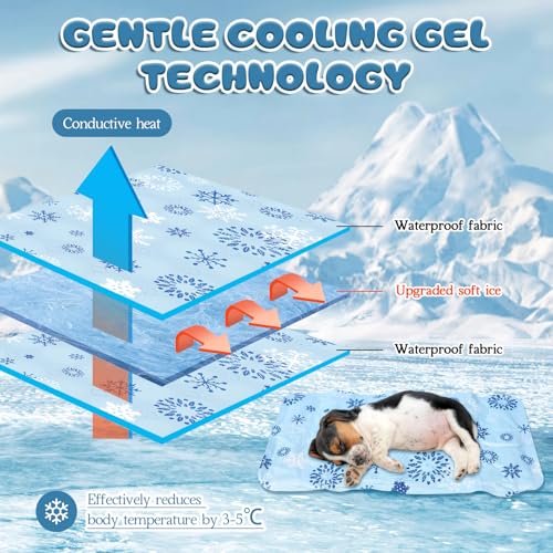 Nuanchu Dog Stroller Cooling Mat, Waterproof Gel Pet Cooling Pad for Summer, Washable Cat Sleeping Blanket, Portable Ice Gel Travel Mat for Cats, Crates, Car Seat(11.81 x 19.69 Inches,Snowflake) - size: 11.81 x 19.69 Inches, style: Snowflake