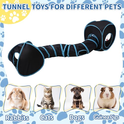 Pet Cat Tunnel, Tunnel Tent Set Tunnels for Indoor Cats, Collapsible Pet Tunnel for Kitten, Puppy, Rabbit, 25cm-Wide Tunnels, Durable & Breathable, with Peek Hole Toy Ball - color: Tunnel Connector Set & Black/Blue