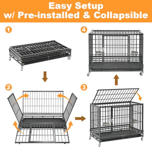 Homey Pet Two Tier 37" Heavy Duty Stackable Dog Crate with Wheels | Metal Crate for Dogs with Escape proof Locks, Tray, Bowl, Open Top, for Small and Medium Dogs, Breeders and Multi-dog Homes - size: 37.0"L - 2 Tiers - 1P