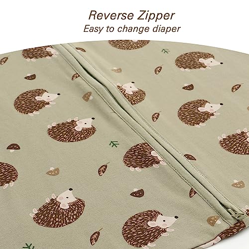 Miracle Baby Sleep Sack with Feet - 0.5 TOG 100% Breathable Cotton Wearable Blanket, Sleeveless Design Sleeping Bag for Baby - color: Green Hedgehog, size: 6-12 Months(S)