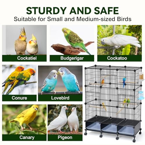 VISCOO Encrypted MetalBird Cage (46" x 36" x 12") for Parrot Parakeets | Bird Cages with Wooden Perches,Slide-Out Tray, Water Bottle & Feeder, for Parrot,Parakeets,Cockatiel,Small Mid-Sized Birds - size: 16.1"L x 12.6"W x 7.3"H