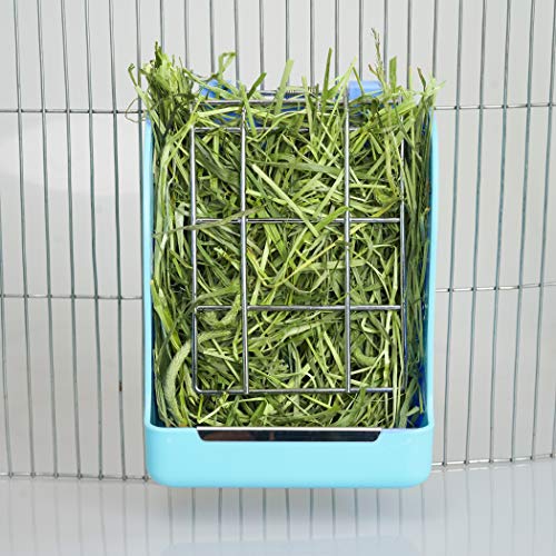CalPalmy 2-Pack Hay Feeder for Rabbits, Guinea Pigs, and Chinchillas - Minimize Waste and Mess with 5 1/2" x 3" x 7 3/8" Hanging Alfalfa and Timothy Hay Dispenser - color: Blue+Blue, size: 5 1/2" x 3" x 7 3/8" (2-Pack)