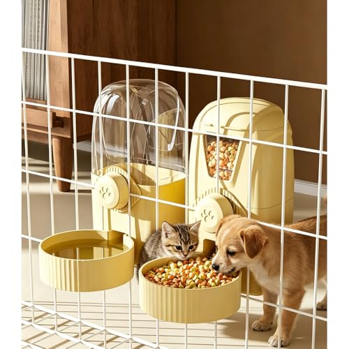 Hanging Pet Feeder Water Dispenser Set - 2-in-1 Gravity Food Water Bowl for Cats Small Dogs Rabbits, Cage Mounted No-Spill Pet Feeding Station (Light Coffee) - color: Light coffee