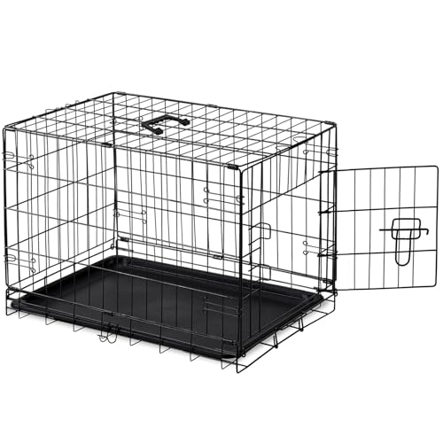 DUMOS 30 Inch Dog Crate, Foldable Puppy Small Medium Dog Cage Pet Kennel | Single Door Metal Wire, Plastic Leak-Proof Pan Tray, Portable Indoor Outdoor Training Travel - size: 30.3"L x 17.5"W x 19.8"H