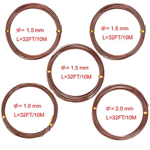 Mudder 5 Roll Aluminum Bonsai Training Wire Tree 160 Feet Total with Bonsai Wire Cutter Anodized Training for Holding Branches Small Trunks(1/1.5/2.0mm,Brown) - color: Brown, size: 1/1.5/2.0mm
