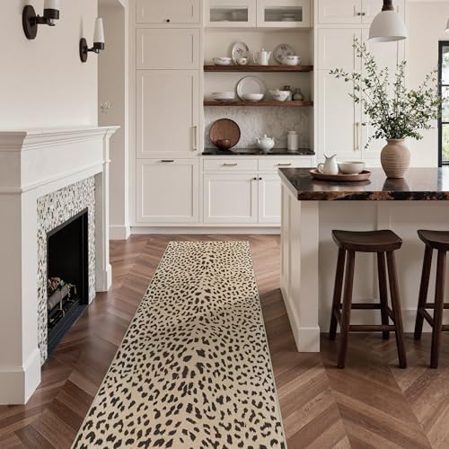 2x10 Leopard Runner Rug Hallway Bathroom Kitchen Washable Non Slip | Cheetah Animal, Beige Brown, Entryway Bedroom Laundry Room Bedside, Soft Morden Cool, Thin Low Pile Foldable, Water Repellent - color: Leopard / Beige and Brown, size: 2' x 10' (Rectangu
