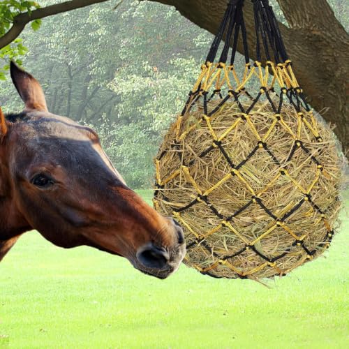Hay Net for Horses,Slow Feed Hay Bag for Horses Goat Sheep | Hanging Hay Feeder Bag for Horses Stable Stall Paddock Rest Toy (Black+Green+Yellow) - color: Black+Green+Yellow