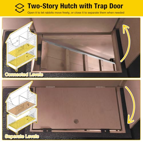Aivituvin 2-Tier Rabbit Hutch with Tarp Door and Wheels Bunny Cage Indoor Outdoor Guinea Pig Cage Expandable with Pet Playpen 36" L, Brown