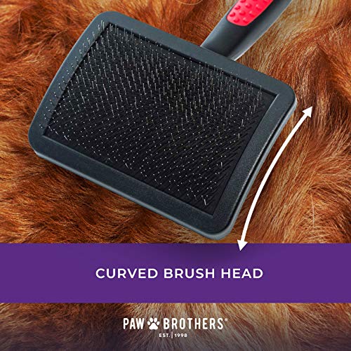 Ryan's Pet Supplies Paw Brothers Hard Pin Curved Back Slicker Brush for Dogs, Professional Grade, Stainless Steel Pins, Ergonomic Handle, Dematt and Detangle, Large, 4.5 in. - size: Large 4.5 in