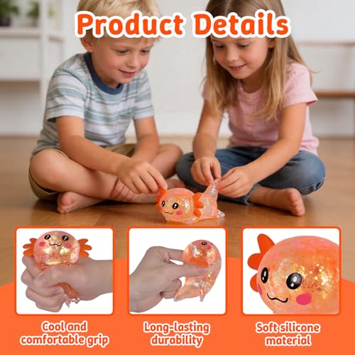 Axolotl Squishy Toy, Soft Slow Rising Sensory Fidget Toy, Cute Stretchy Axolotl Squeeze Toy, Stress Relief Desk Toy Gift for Kids and Adults (Orange) - color: Orange