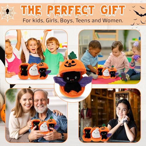 Plushland Halloween Zip-Up Pumpkin Stuffed Animal Plush Toys,Hideaway Spooky Black Cat Bat Ghost Plush Halloween Toy for Festive Decorations & Fun Surprises 6 Inches (Bat) - style: Bat