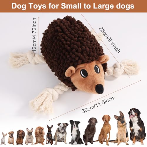 Dog Squeaky Toys for Dogs - Hedgehog Mop Plush Interactive Rope Toy, Durable Chew Toy with Squeaker and Crinkle for Small to Large Dogs, Tug of War Pet Toy for Puppies & Aggressive Chewers - color: Brown3
