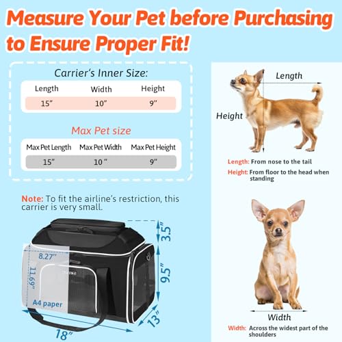 Top-Expandable Small Pet Carrier 18"x13"x9.5" Airline Approved | for Southwest Airlines, Lockable Safety Zippers and Anti-Scratch Mesh, Soft-Sided, Pets Under 10 Lbs, Black - color: Black, size: 18.0"L x 13.0"W x 9.5"H