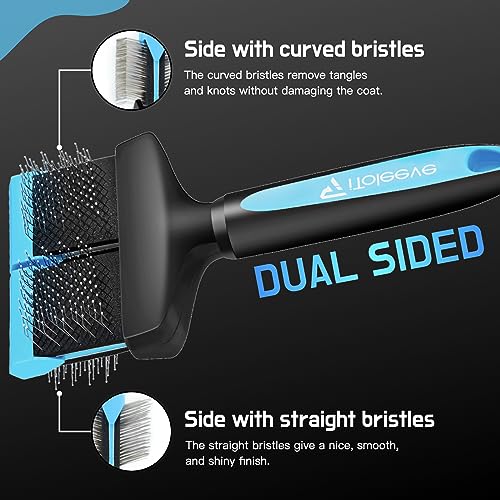 iToleeve Dual Flexible Head Slicker Brush, Round Tipped Pins, Double Sided | For Dogs and Cats, Grooming Tool Removes Loose Undercoat, Helps Reduce Shedding, and Detangles Knots and Tangles