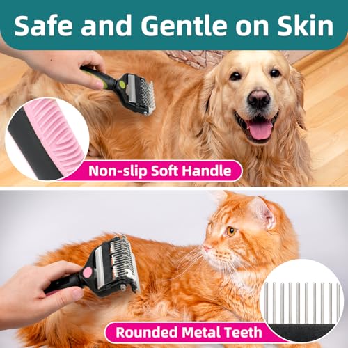 3-IN-1 Pet Grooming Tool - Undercoat Rake, Dematting Comb & Deshedding Brush for Cats, Dogs, Horses - Removes Mats, Tangles & Loose Fur, Reduces Shedding & Prevents Hair Mess (Pink) - color: Pink