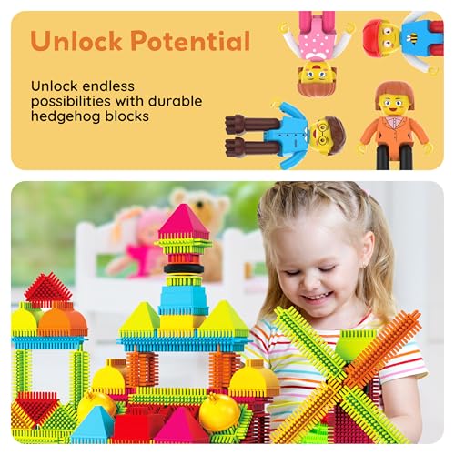 Picasso Toys Hedgehog Blocks 4 Family Action Character Figures Toddler Toy Construction Building Tile Block Expansion Pack Educational Add-on STEM Learning Smart Game Kit Toys Pretend Playset Age 3+ - color: Hedgehog 11pcs