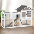 Outdoor Rabbit Hutch with Run, 2-Tier Fir Wood Bunny Cage, Waterproof Roof, Pull-Out Tray, Secure Latches, 51.6 x 20.8 x 36.2 in, Brown - color: Brown, size: 51.6"L x 20.8"W x 36.2"H