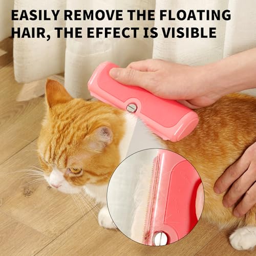 Cat and Dog Deshedding Brush for Shedding, Pink | For cats and dogs, short and medium coats, helps collect loose fur in multi-pet homes - color: Pink