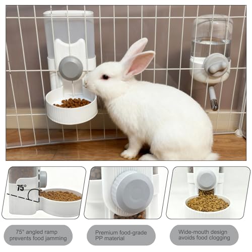 Rabbit Gravity Feeder Waterer Set Automatic Guinea Pig Food Water Dispenser Food Water Bowl Feeding Station for Puppy Kitten Guinea Pigs Chinchilla Hedgehog Small Animals (Grey) - color: Grey