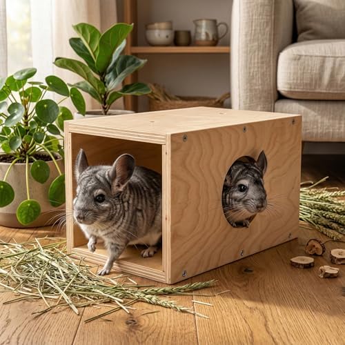 Chinchilla Natural Wood Hanging Tunnel Toys, Small Animals Tunnel Tube, Chinchilla Cage Accessories for Ferret Guinea Pig Rat Hiding and Resting (with Holes) - color: With Holes