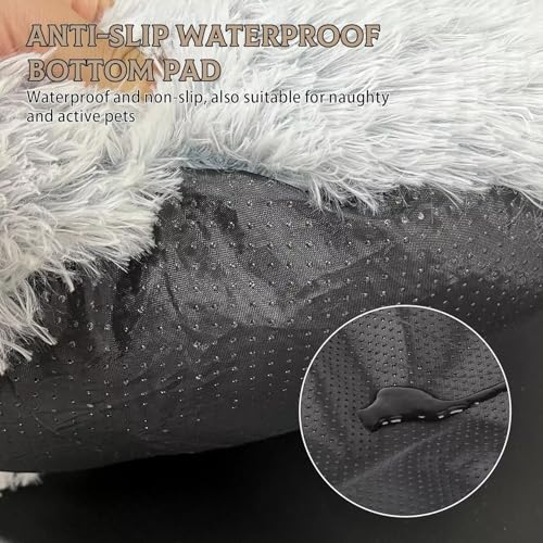Cat Bed Round Fluffy Hooded Cat Bed Cave, Anti-Anxiety Cave Bed with Hooded Blanket, Cozy Cuddler Luxury Puppy Pet Bed, Anti-Slip Bottom and Machine Washable (Grey, Large) - color: Grey, size: Large