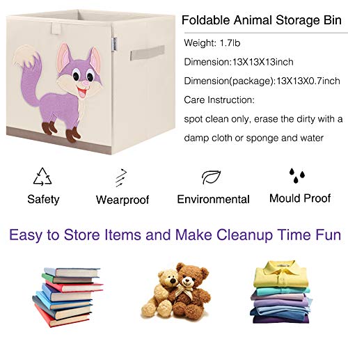 13 Inch Animal Cube Storage Bins, Foldable Fabric Kids Toy Box & Toy Chest | Kids Storage Cubes, Toy Storage Organizer Basket for Toddlers, Boys and Girls, Playroom and Nursery (Fox) - color: Fox