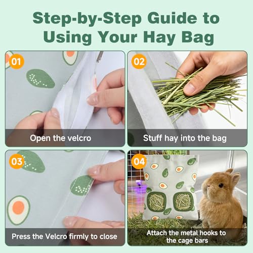 Rabbit Hay Bag 2 Pack - 2 Holes Hanging Bunny Hay Feeder Holder with Metal Hooks, Oxford Cloth Guinea Pig Feeding Bag Storage for Chinchillas Hamsters and Small Animals (Blue Gray) - color: Blue Gray