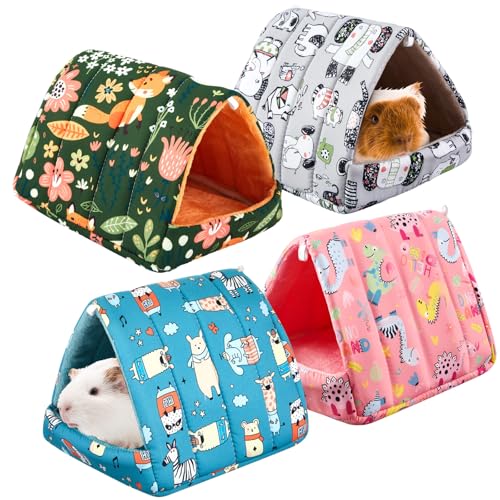 Cinnvoice 4 Pcs Guinea Pig Hideout, Guinea Pig Bed Tunnel, Rabbit Washable Small House Cage Accessories for Bunny Hedgehog Mouse Chinchillas Hamsters Ferrets Bearded Dragons Rats (Wonder Tale,7.9 in) - size: 7.9 in, style: Wonder Tale
