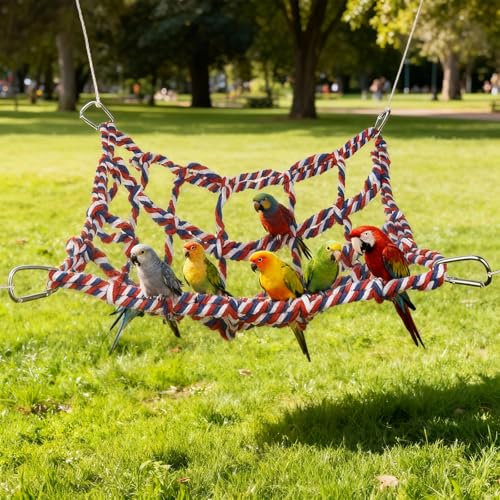 Colorful Climbing Rope for Cage - 12.6 x 9.84 Inch Multi-Color Rat Rope, Hammock, Bridge & Ladder Toy - Cage Accessories for Small Animals Like Hamster, Rat, Bird, Ferret, Guinea Pig