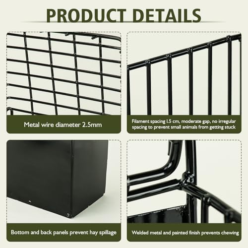 Rabbit Hay Feeder with Lid, Metal Hay Rack with Adjustable Hook | Top Cover Design Helps Keep Hay Clean, Hay Holder for Rabbits, Guinea Pigs, Bunny, Chinchillas and Small Animals (Black) - size: Square feeder