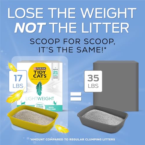 Purina Tidy Cats Low Dust Clumping Cat Litter, LightWeight Free & Clean Unscented, Multi Cat Litter - 17 lb. Box | Unscented, charcoal-powered formula offers 21-day odor control and tight, dust-free clumping. - size: 17 Pound (Pack of 1)