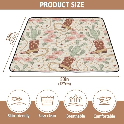 Baby Play Mat Cactus Cowboy Boots Floral 50 x 50 Playpen Mat Baby Play Mats for Floor Play Gym Crawling Mat Non-Slip Cushioned Baby Playmat for Infants, Babies, Toddlers - color: multi 1