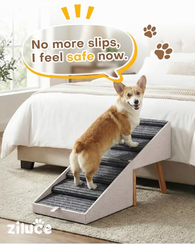 Dog Ramp for Bed & Couch, Dog Stairs 21.06 inches High for Large/Medium/Small Doggie, Foldable 2 in 1 Wooden Pet Steps for Puppy Older and Injured Dogs, Split Ottoman Design, No-Slip Surface（Apricot） - size: 21.06" H- Apricot