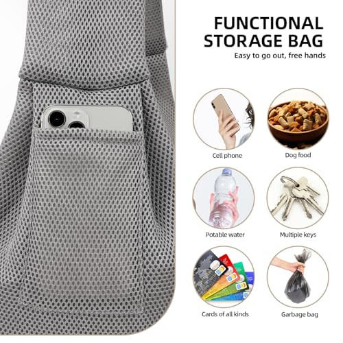 Dog and Cats Carrier Sling, Breathable Puppy Small Pet Carrier with Pocke | Reversible Dog Sling Carrier, Safety Buckle, Storage Pocket, Machine Washable for Travel, Outdoor Activities, Hand-Free, Gray - color: Breathable gray