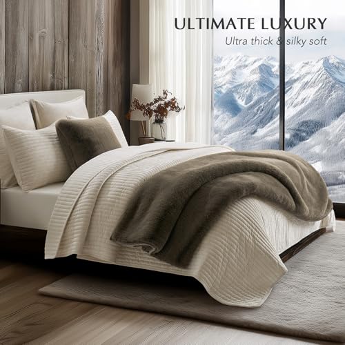 EVERGRACEHOME Faux Chinchilla Fur Throw Blanket, 60"x80", Smoky Sable | Luxury, Super Soft, 1220GSM, Fluffy Cozy Mink, Reversible Velvet Back, Warm Thick Heavy Winter Throw for Couch Bed, Gift - color: Smoky Sable, size: 60"x80"