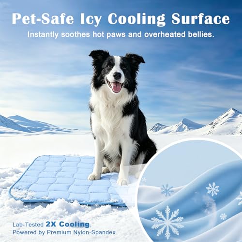 JOLLYVOGUE Cooling Mat for Dogs, X-Large Dog Cooling Pad, 44"x32", Blue | Lightweight & Breathable, Nylon-Spandex Blend Cover, Down Alternative Fill, Wavy Quilted, Non-Slip Back, Machine Washable - size: X-Large: 44"x32"