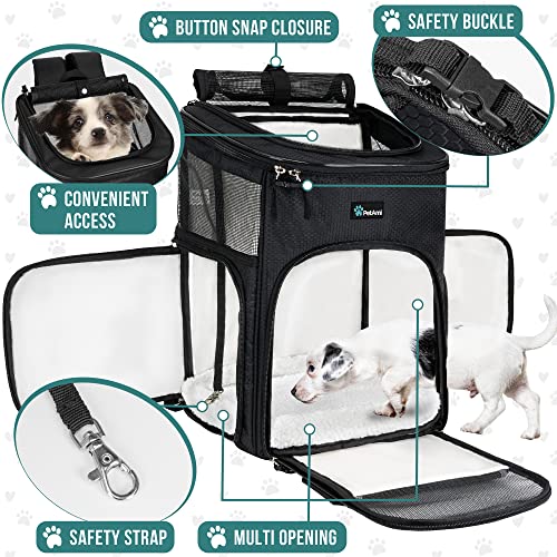PetAmi Dog Backpack Carrier, Airline Approved 4-Way Entry Cat Backpack Carrier, Ventilated Mesh, Collapsible Pet Carrier for Small Puppy, Kitten, Hiking, Travel Car, Vet, up to 18 lbs, Black - color: Black