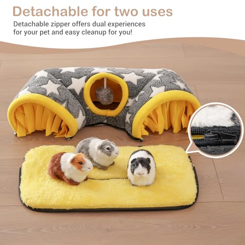 Avont Guinea Pig Tunnel, Small Animal Hideaway Tube Toy | Cozy Plush Tunnel for Guinea Pigs and Small Pets with Non-Slip Bottom and 2-In-1 Design in Medium Size Starry - color: Star, size: Medium