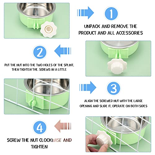12 Pieces Crate Dog Food Bowls, Removable Stainless Steel Hanging Puppy Kennel Water Bowl Pet Cage Water Feeder Coop Cup for Rabbit, Ferret, Cat, Birds, Rats, Guinea Pigs