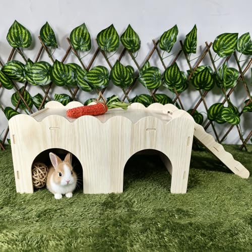 Bunny Hideout Castle Wooden Guinea Pig House Small Rabbit Hideaway with Ladder for Chinchilla Hedgehog Rat