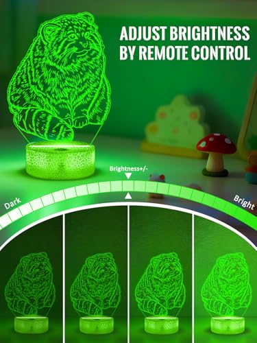 Pallas Cat 3D Night Light for Kids, LED 16 Colors Remote Control Changing Touch Dimmable Table Desk Lamp, Cute Animal Gifts for Pallas Cat Lovers Animal Fans - color: Color D