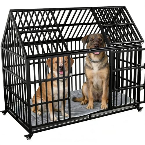 54 Dog Crate with Mat, Large Dog Crat for for Large Dogs, Heavy Duty Dog Kennel Indoor with Roof Top, XL,XXL Dog Cage forTwo Dogs - size: 54''